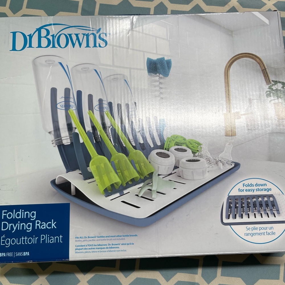 Dr. Brown's Folding Drying Rack in Blue & Lime